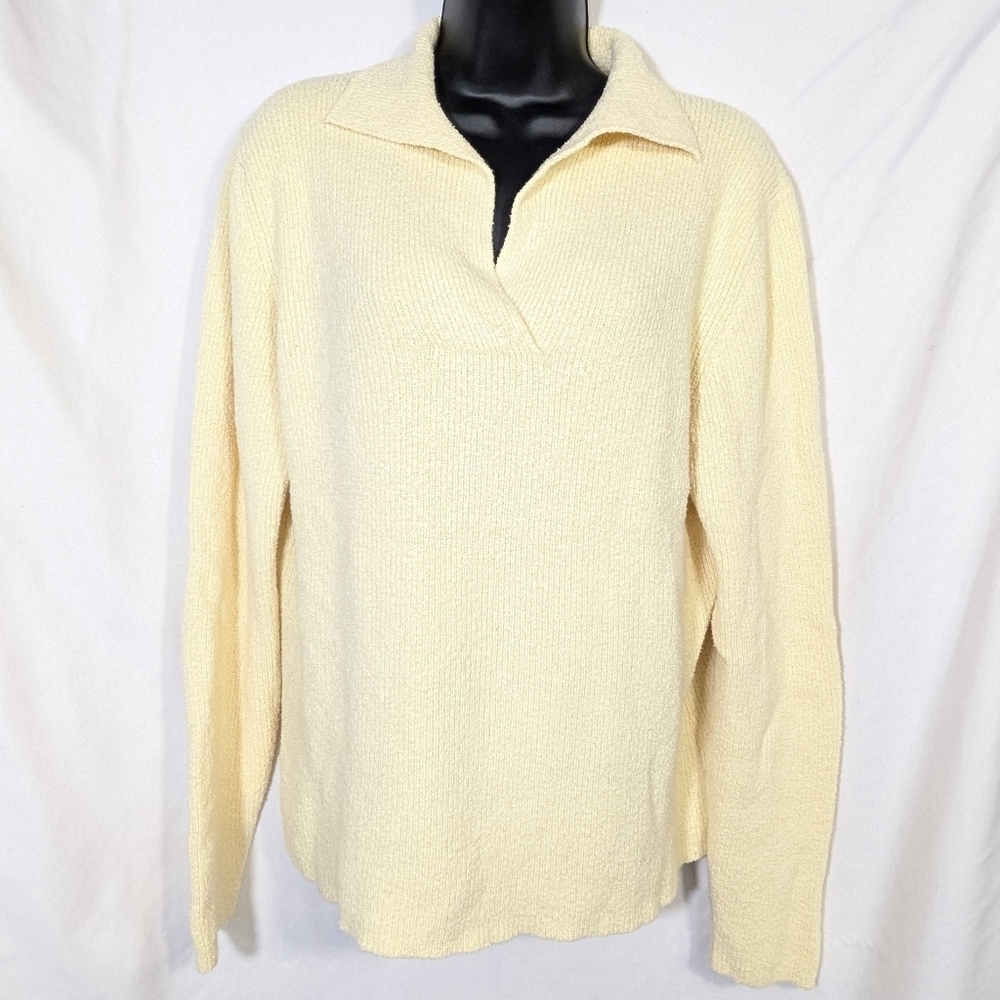 Talbot's Ribbed Long Sleeve Collared Pullover Cream Sweater Casual Sz XL